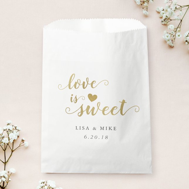 Love is Sweet Gold Script Wedding Bridal Shower Favor Bag (Creator Uploaded)