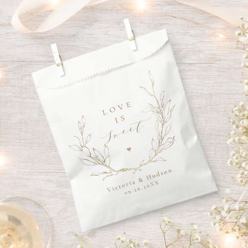 Love is sweet Gold simple botanical wreath wedding Favor Bag