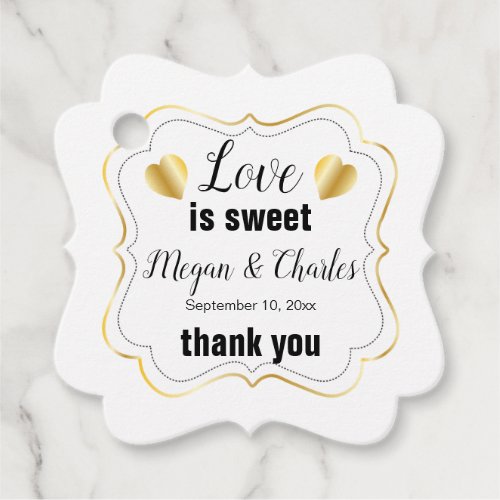 Love Is Sweet Gold Tone Hearts Quote Wedding Favor Tags