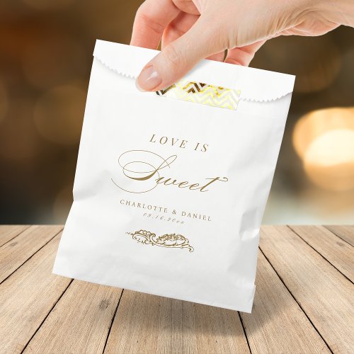 Love is sweet Gold Vintage Classic Script Wedding Favor Bag
