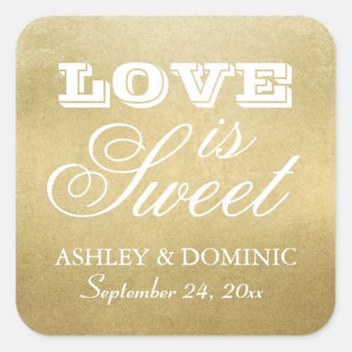 Love is Sweet Gold Wedding Monogram Square Sticker