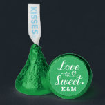Love is Sweet Green Heart Script Wedding Hershey®'s Kisses®<br><div class="desc">A fresh wedding kiss favor featuring a custom "Love is Sweet" label in white calligraphy script with a heart flourish and the couple's initials on a rich green background. The bold green tone brings a natural, lively energy to this charming favor. Personalize the initials for a fun reception or candy...</div>