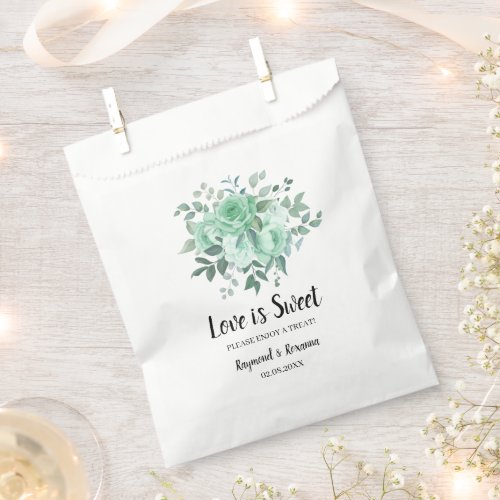 Love is Sweet Green Roses Wedding Treat Favor Bag