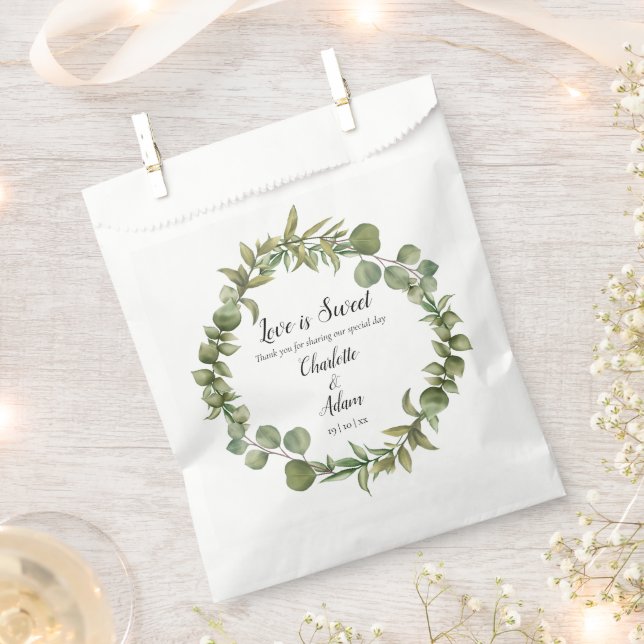 Love Is Sweet Greenery Garland Wedding Favor Bag (Clipped)