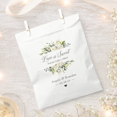 Love is Sweet Greenery Rose Floral Wedding Favor Bag