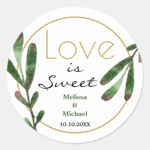 Love Is Sweet Greenery Wedding Thank You Classic Round Sticker