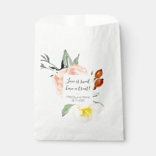 Love Is Sweet Have A Treat Coral Flowers Wedding Favor Bag