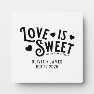 Love is Sweet Heart Bold Typography Wedding Pedest Plaque