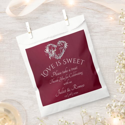 Love is Sweet, Heart - Burgundy Favor Bag
