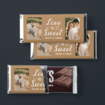 Love is Sweet Heart Script 2 Photo Neutral Wedding Hershey Bar Favors<br><div class="desc">Simple and elegant custom wedding Hershey Chocolate bar favors feature a modern heart calligraphy script "Love is Sweet" design, as well as 2 photos of the bride and groom couple. Design includes a custom thank you message that can be personalized on the back. Note, the neutral pale gold / tan...</div>