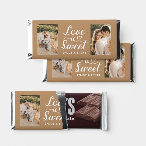 Love is Sweet Heart Script 2 Photo Neutral Wedding Hershey Bar Favors