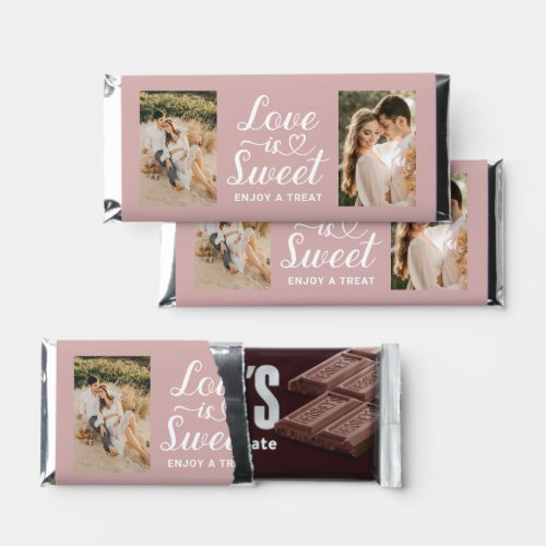 Love is Sweet Heart Script 2 Photo Pink Wedding Hershey Bar Favors