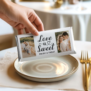 Love is Sweet Heart Script Black Photo Hershey Bar Favors