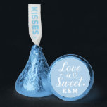 Love is Sweet Heart Script Blue Custom Wedding Hershey®'s Kisses®<br><div class="desc">Elegant, simple, and modern "Love is Sweet" wedding Hershey's Kisses chocolate candy favors feature a beautiful script typography design with scroll and heart accents. Personalize the custom monogram with the bride and groom couple's initials. Note, the light blue and white colors can be updated to coordinate with your bridal shower...</div>