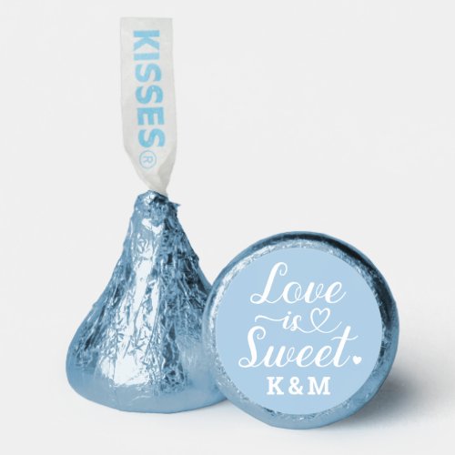 Love is Sweet Heart Script Blue Custom Wedding Hersheys Kisses