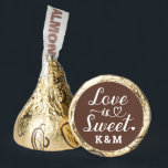 Love is Sweet Heart Script Chocolate Brown Wedding Hershey®'s Kisses®<br><div class="desc">Elegant, simple, and modern "Love is Sweet" wedding Hershey's Kisses chocolate candy favors feature a beautiful script typography design with scroll and heart accents. Personalize the custom monogram with the bride and groom couple's initials. Note, the chocolate brown and white colors can be updated to coordinate with your bridal shower...</div>