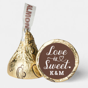 Love is Sweet Heart Script Chocolate Brown Wedding Hershey®'s Kisses®