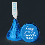 Love is Sweet Heart Script Dark Blue Wedding Hershey®'s Kisses®<br><div class="desc">Elegant, simple, and modern "Love is Sweet" wedding Hershey's Kisses chocolate candy favors feature a beautiful script typography design with scroll and heart accents. Personalize the custom monogram with the bride and groom couple's initials. Note, the dark blue and white colors can be updated to coordinate with your bridal shower...</div>