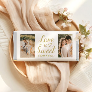 Love is Sweet Heart Script Gold White Hershey Bar Favors