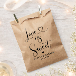 Love is Sweet Heart Script Kraft Wedding Favor Bag