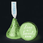 Love is Sweet Heart Script Light Green Wedding Hershey®'s Kisses®<br><div class="desc">Elegant, simple, and modern "Love is Sweet" wedding Hershey's Kisses chocolate candy favors feature a beautiful script typography design with scroll and heart accents. Personalize the custom monogram with the bride and groom couple's initials. Note, the light green and white colors can be updated to coordinate with your bridal shower...</div>