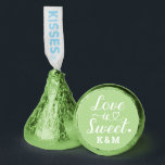 Love is Sweet Heart Script Light Green Wedding Hershey®'s Kisses®<br><div class="desc">Elegant, simple, and modern "Love is Sweet" wedding Hershey's Kisses chocolate candy favors feature a beautiful script typography design with scroll and heart accents. Personalize the custom monogram with the bride and groom couple's initials. Note, the light green and white colors can be updated to coordinate with your bridal shower...</div>