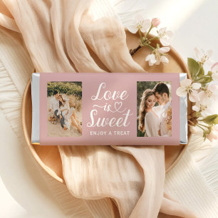 Love is Sweet Heart Script Pink Photo Hershey Bar Favors