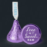 Love is Sweet Heart Script Purple Custom Wedding Hershey®'s Kisses®<br><div class="desc">Elegant, simple, and modern "Love is Sweet" wedding Hershey's Kisses chocolate candy favors feature a beautiful script typography design with scroll and heart accents. Personalize the custom monogram with the bride and groom couple's initials. Note, the purple and white colors can be updated to coordinate with your bridal shower or...</div>