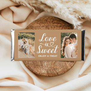 Love is Sweet Heart Script Tan Photo Hershey Bar Favors