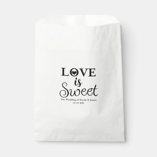 Love is Sweet Heart Wedding Black & White Favor Bag (Front)