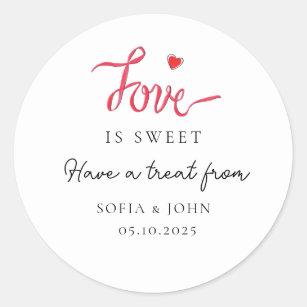Love is Sweet heart Wedding Favor  Classic Round Sticker