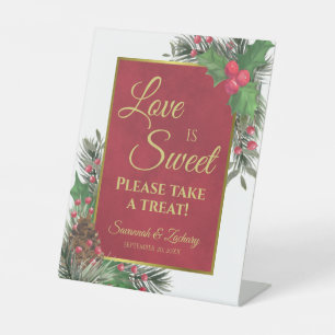 Love is Sweet Holly & Pine Wedding Take a Treat  Pedestal Sign