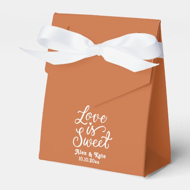 Love is Sweet in Burnt Orange Favor Boxes (Front Side)