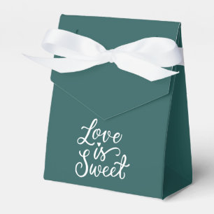 Love is Sweet in Dark Teal and White Wedding Favor Boxes