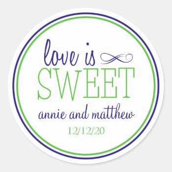 Love Is Sweet Labels (navy Blue / Lime Green) by WindyCityStationery at Zazzle