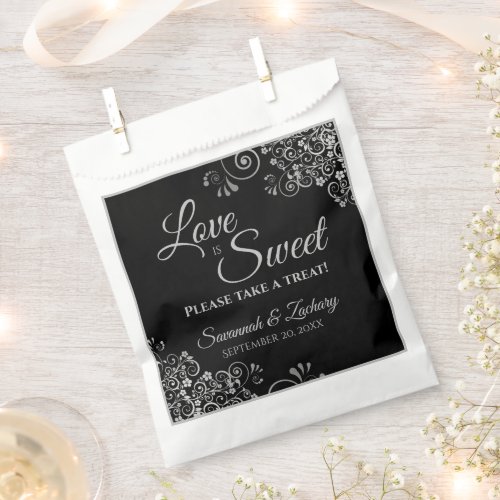 Love is Sweet Lacy Silver  Black Elegant Wedding Favor Bag