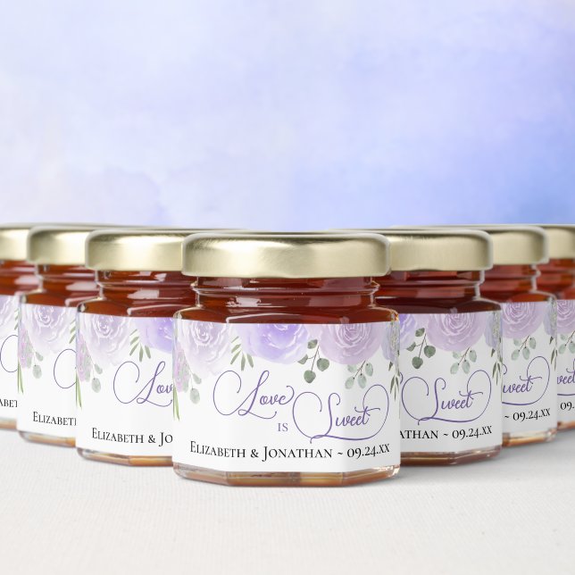 Love is Sweet Lavender Purple Boho Roses Wedding Honey Jar Favors (Multi)