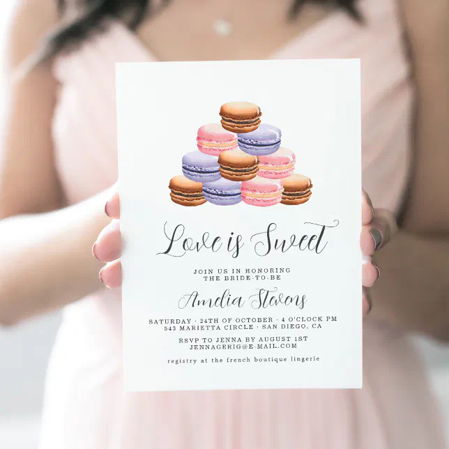 Love Is Sweet (Macaron) Bridal Shower Invitation Zazzle