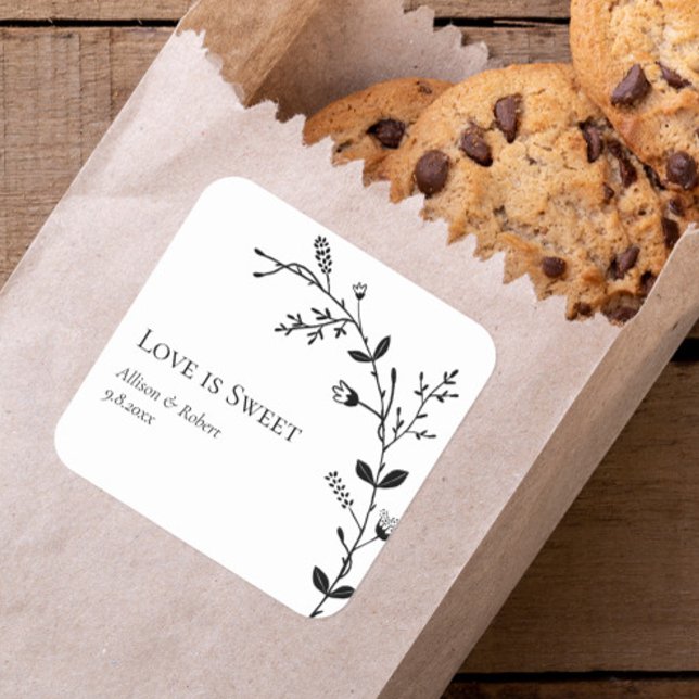 Love is Sweet Meandering Vine Wedding Favor Square Sticker (Creator Uploaded)