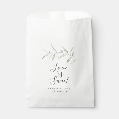 Love is sweet minimal greenery rustic wedding favor bag