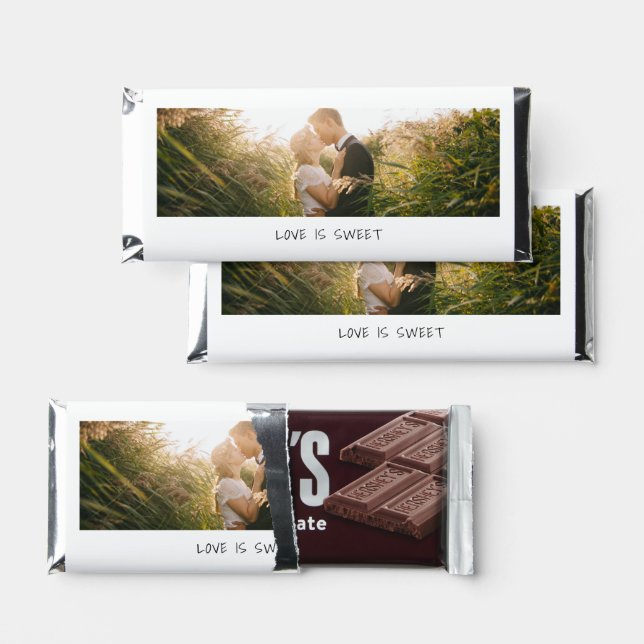 Love Is Sweet Minimalist Photo Wedding Hershey Bar Favors (Front)