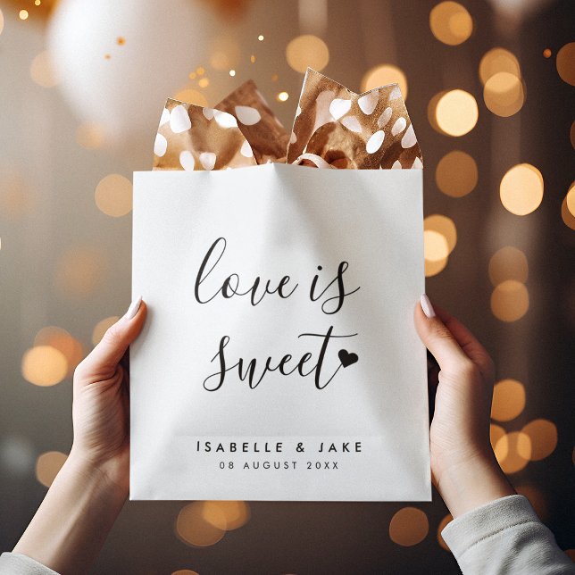 Love is Sweet | Minimalist Simple White Wedding Favor Bag (Creator Uploaded)