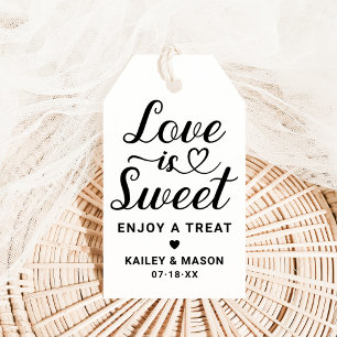 Love is Sweet Modern Black Heart Script Favor Gift Tags