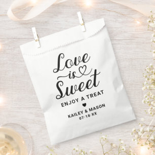 Love is Sweet Modern Black Heart Script Wedding Favor Bag