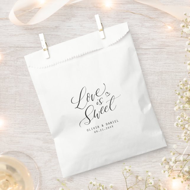 "love is sweet" modern calligraphy wedding favor bag (Clipped)