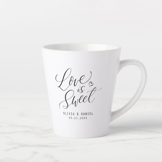 "love is sweet" modern calligraphy wedding favor latte mug (Right)