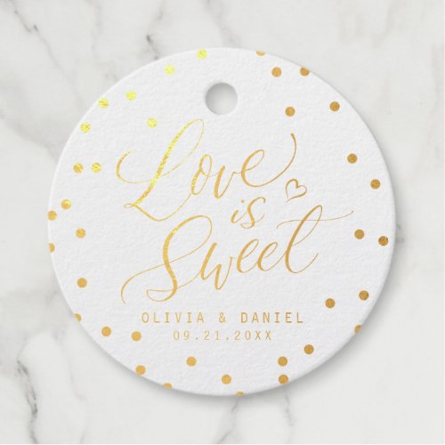 love is sweet modern calligraphy wedding foil favor tags