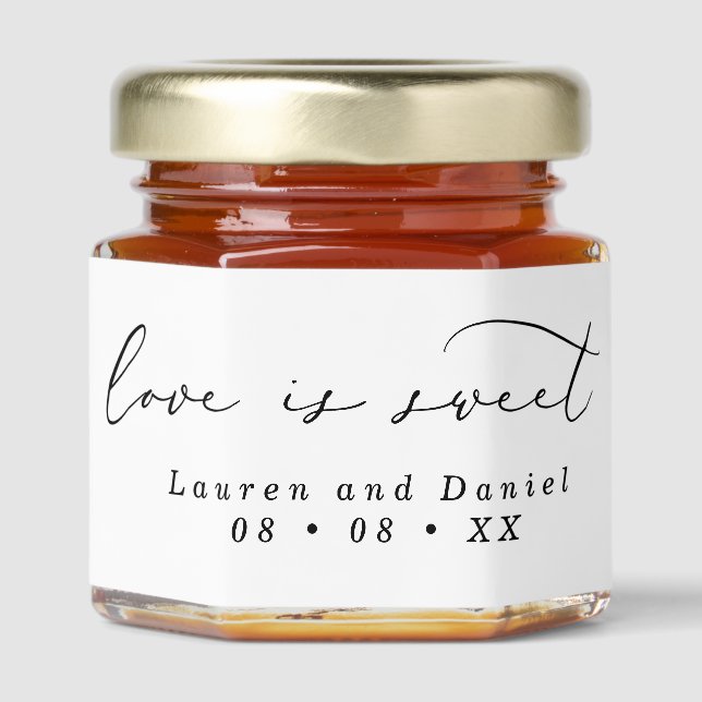Love is Sweet Modern Calligraphy Wedding Honey Jar Favors (Front)
