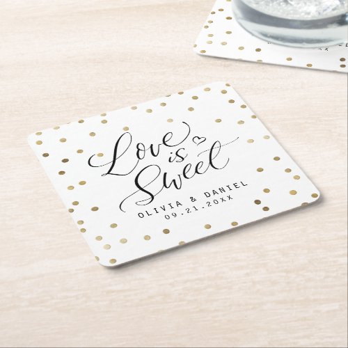 love is sweet modern calligraphy wedding square paper coaster