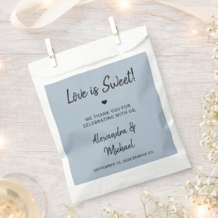 Love is sweet modern dusty blue wedding favor bag